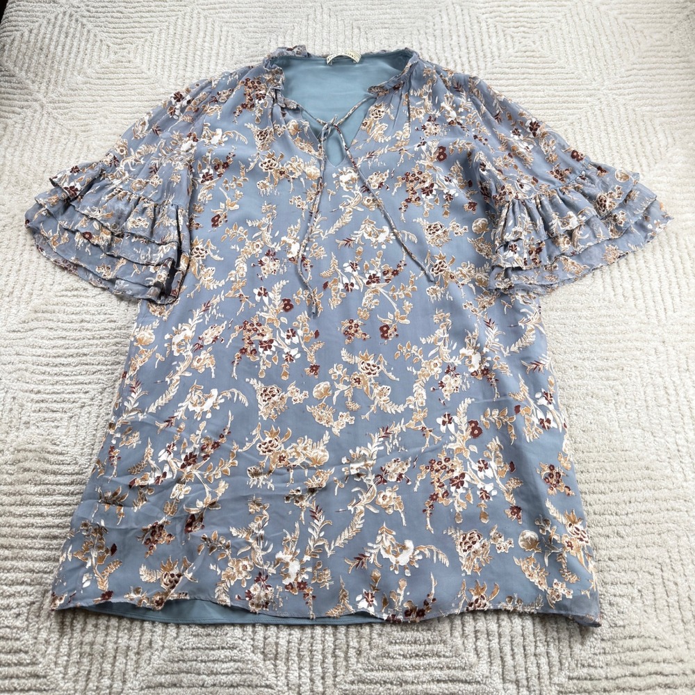 Alice + Olivia Silk Floral Burnout Velvet Dress Mini Women L Blue Cottagecore